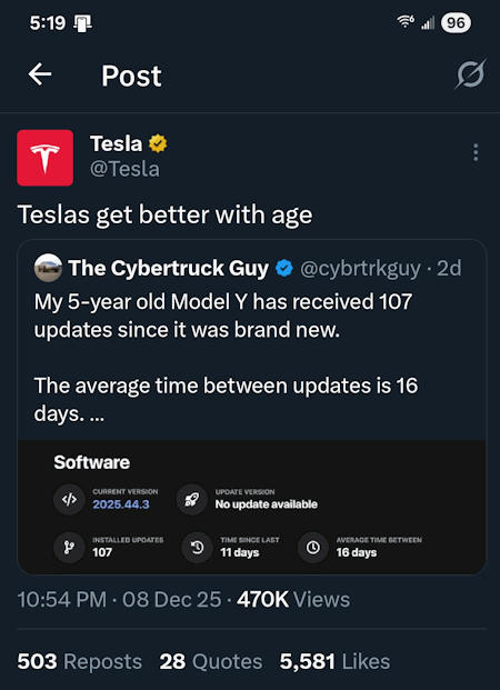 Screenshot of Tesla comment