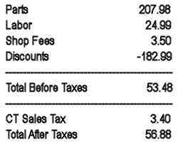 Tire replacement bill